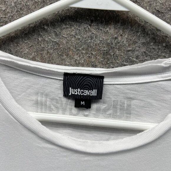 Just Cavalli Graphic Shirt Mens Medium White Black Tiger Print Designer Tee - Picture 5 of 11